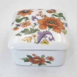 Vintage Rochard Limoges Floral Orange Purple Porcelain Trinket‎ Box 1.5" X 2"